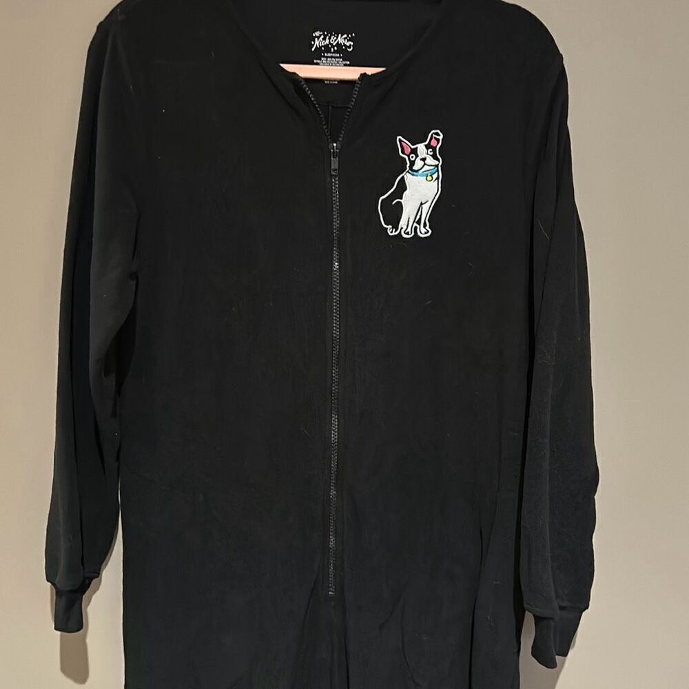 Nick & Nora Black Onesie Small Boston Terrier Full Zip